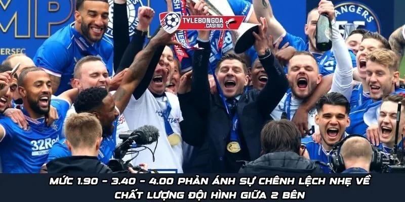 Mức 1.90 – 3.40 – 4.00 phản ánh sự chênh lệch nhẹ về chất lượng đội hình giữa 2 bên